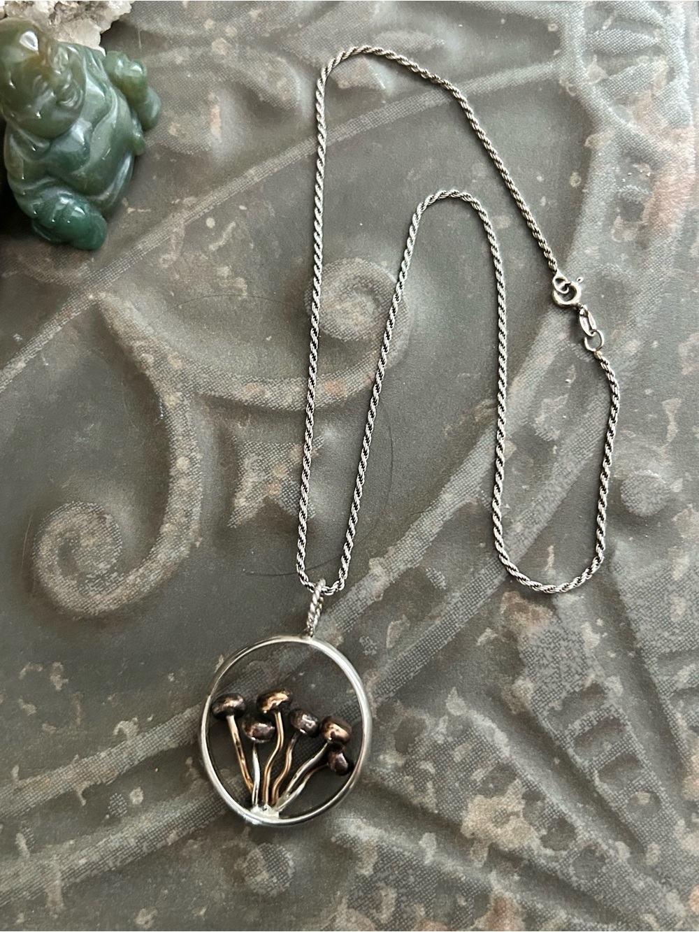 Sterling Silver Mushroom Pendant Necklace in Mixed Metal - Picture 2 of 4